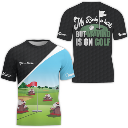 Gopher My Mind Is On Golf Custom Men Polo Shirt, Personalized Golf Shirt For Men, Cool Gift For Golfers