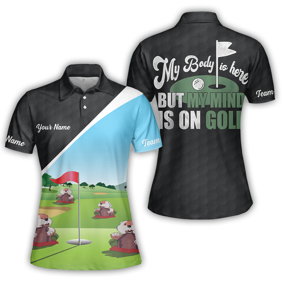 Gopher My Mind Is On Golf Custom Men Polo Shirt, Personalized Golf Shirt For Men, Cool Gift For Golfers