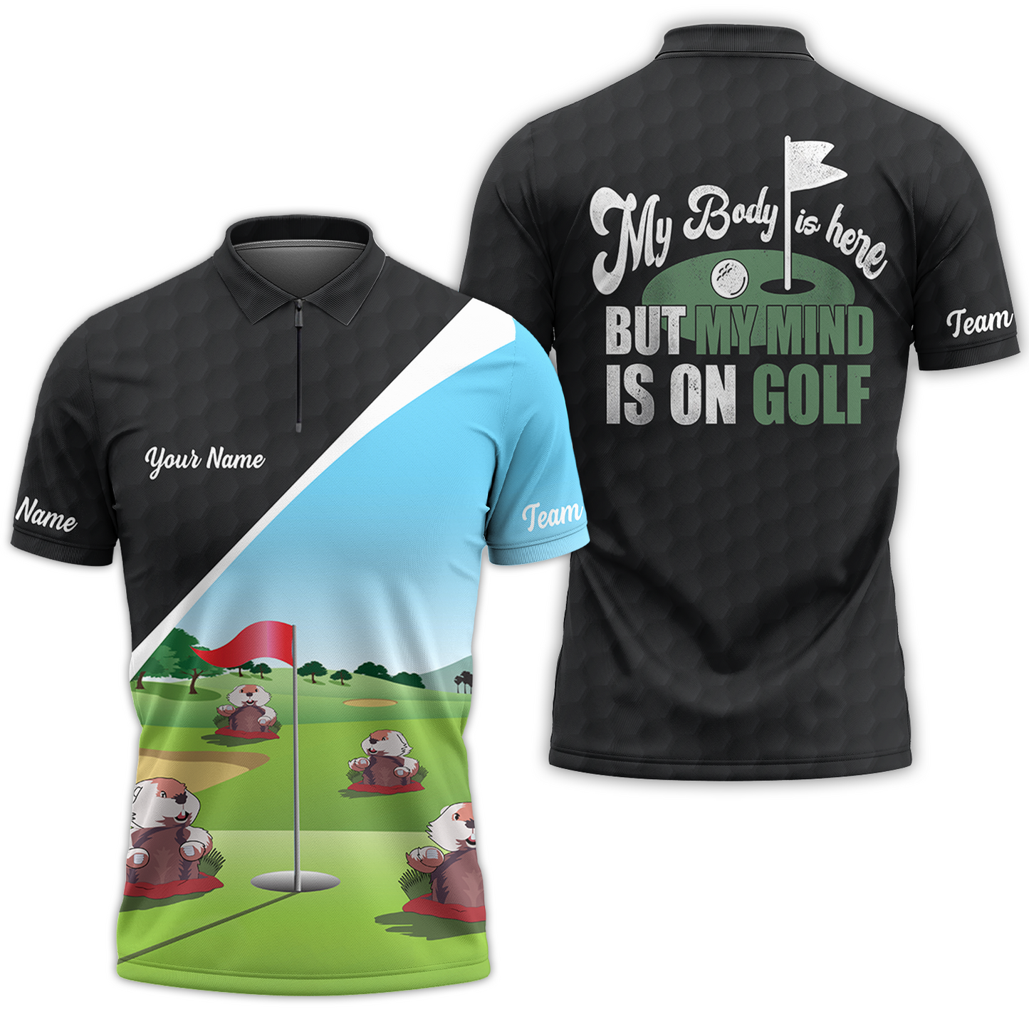 Gopher My Mind Is On Golf Custom Men Polo Shirt, Personalized Golf Shirt For Men, Cool Gift For Golfers