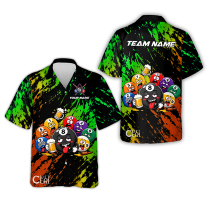 Customized 8 And 9 Ball Pool Hawaiian Shirt Drunk 8 Ball Holding Beer Billiard Jerseys Custom Name And Team Name