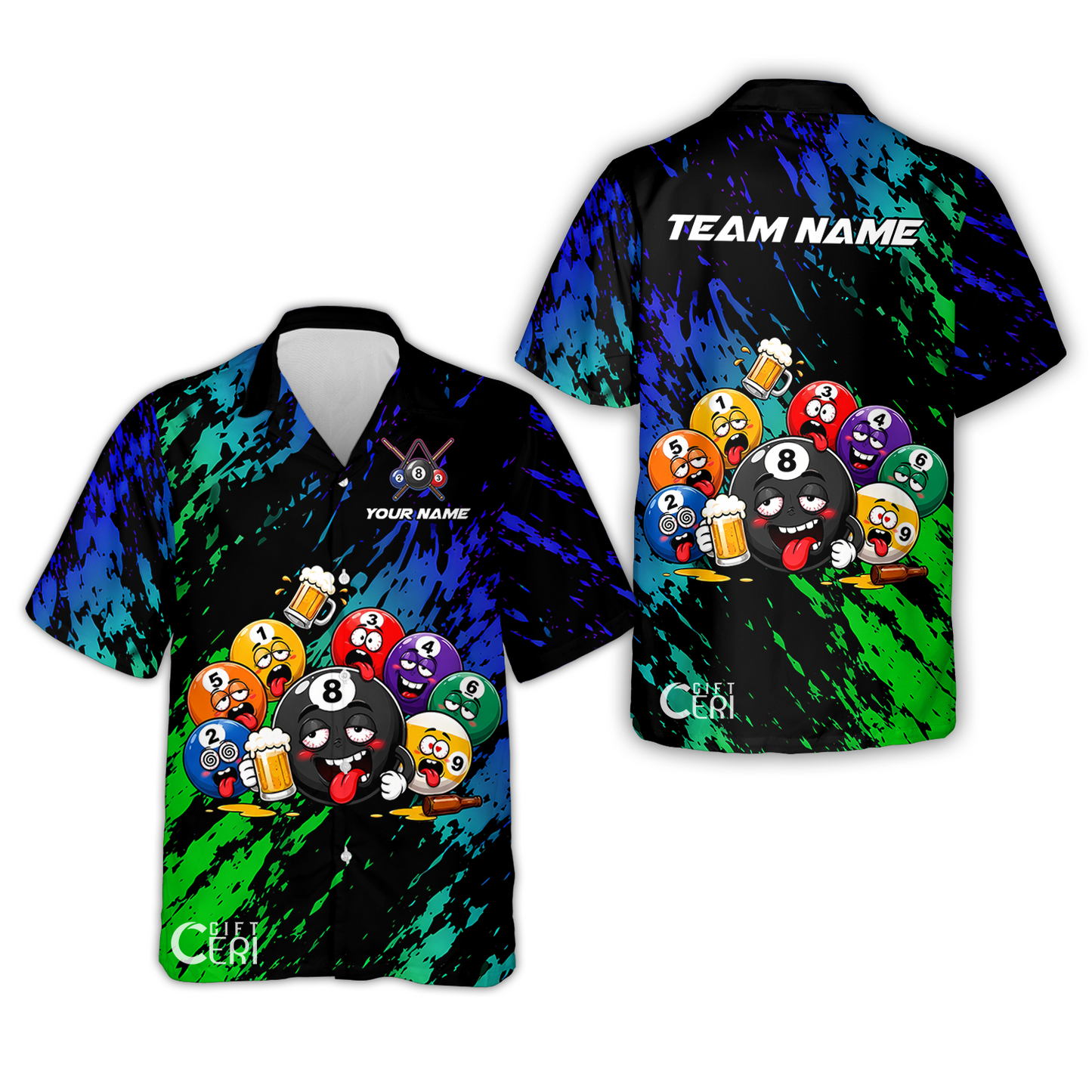 Customized 8 And 9 Ball Pool Hawaiian Shirt Drunk 8 Ball Holding Beer Billiard Jerseys Custom Name And Team Name