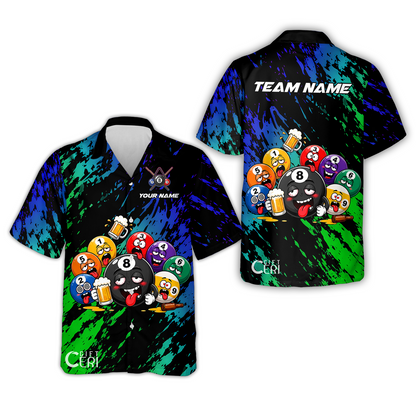 Customized 8 And 9 Ball Pool Hawaiian Shirt Drunk 8 Ball Holding Beer Billiard Jerseys Custom Name And Team Name