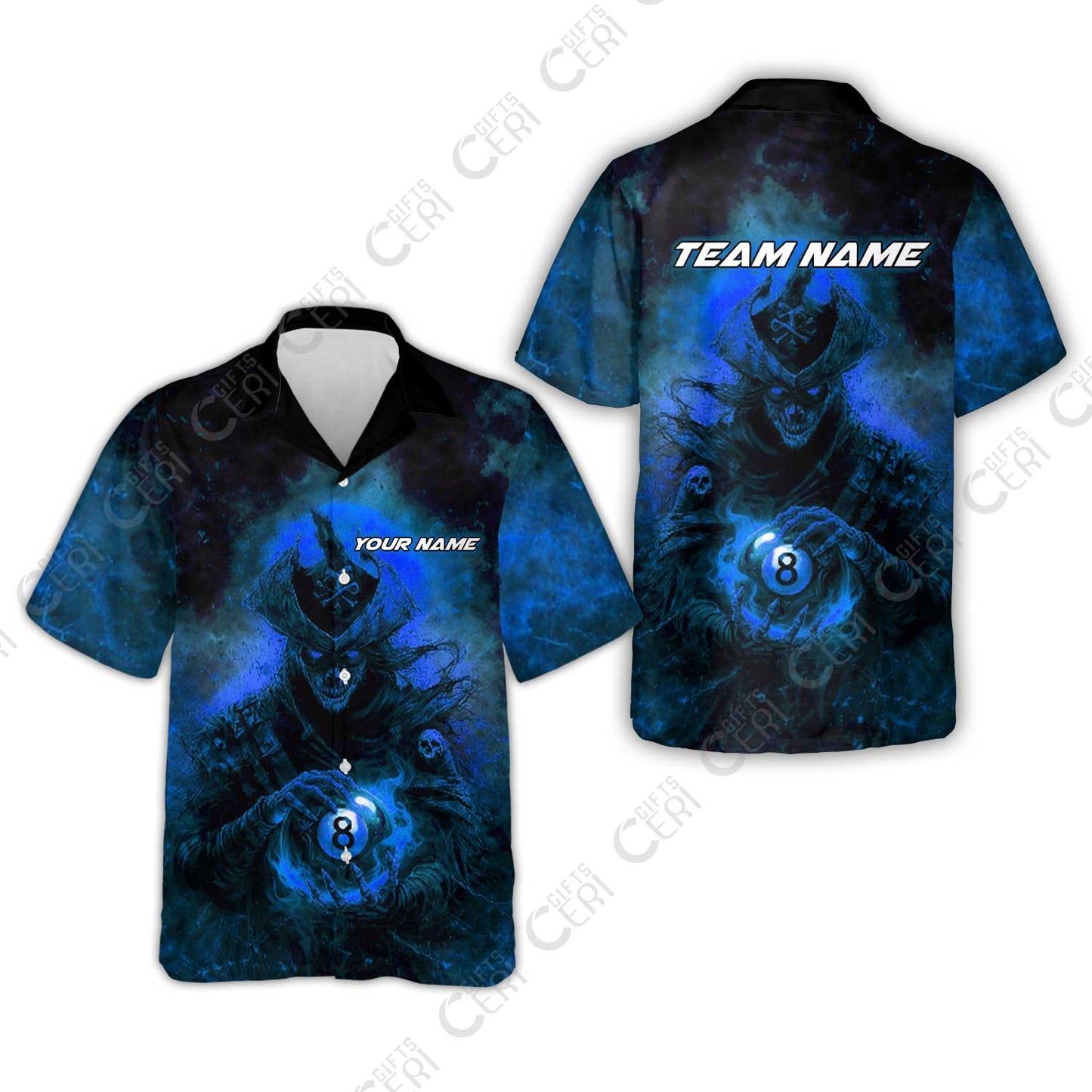 Customized Billiards Hawaiian Shirt, Personalized Ghost Captains 8 Ball Jersey Gift For Billiard Players