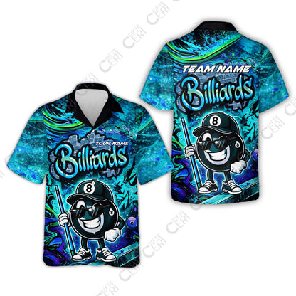 Customized Billiards Hawaiian Shirt, Personalized Street Graffiti 8 Ball Jersey Gift For Billiard Players