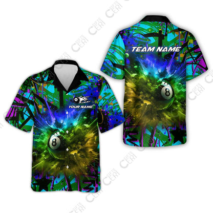 Customized Billiards Hawaiian Shirt, Personalized Neon Chaos 8 Ball Jersey Gift For Billiard Players