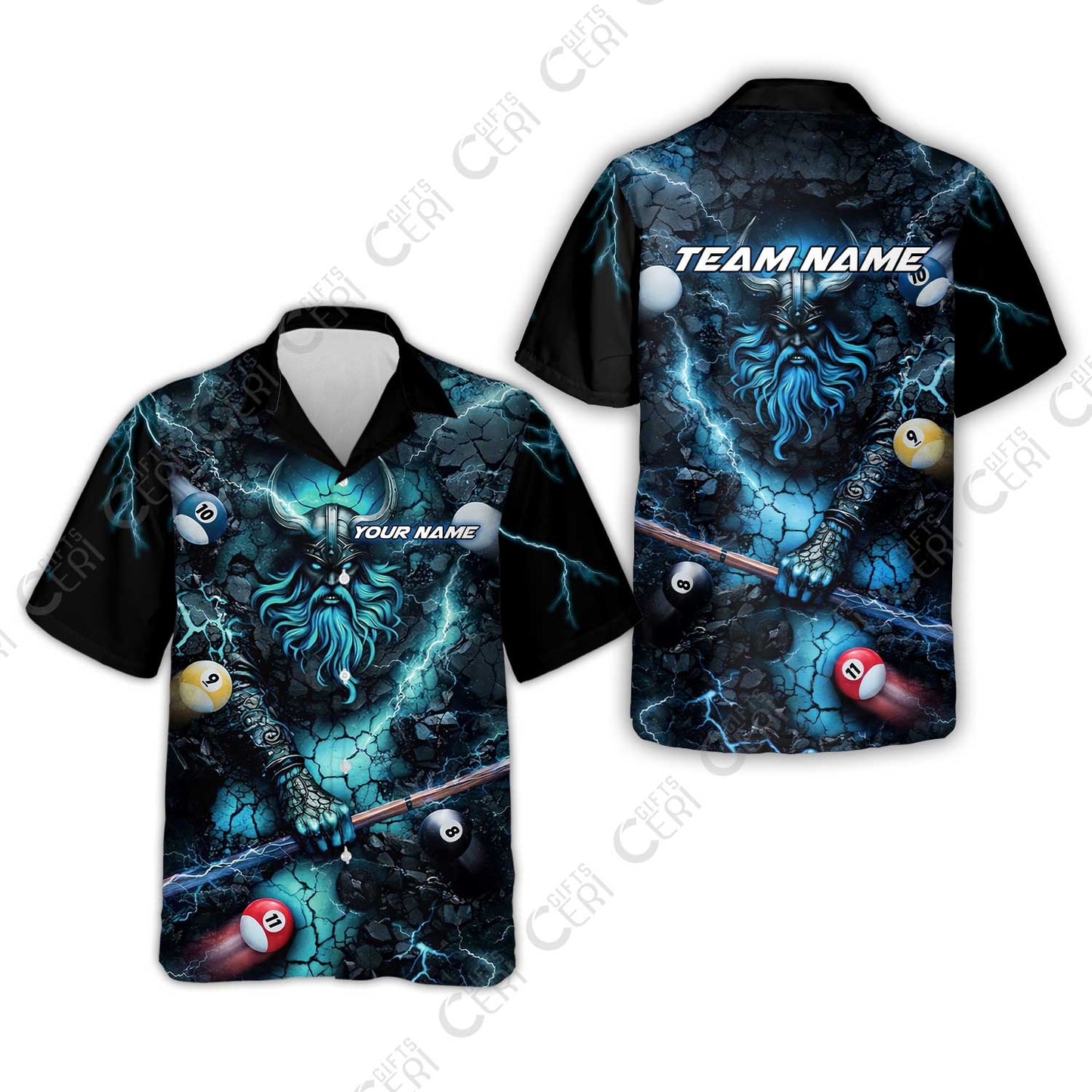 Customized Billiards Hawaiian Shirt, Personalized Thunder Viking Billiards Jersey Gift For Billiard Players
