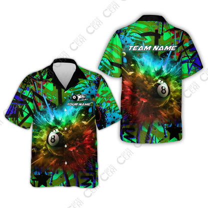Customized Billiards Hawaiian Shirt, Personalized Neon Chaos 8 Ball Jersey Gift For Billiard Players