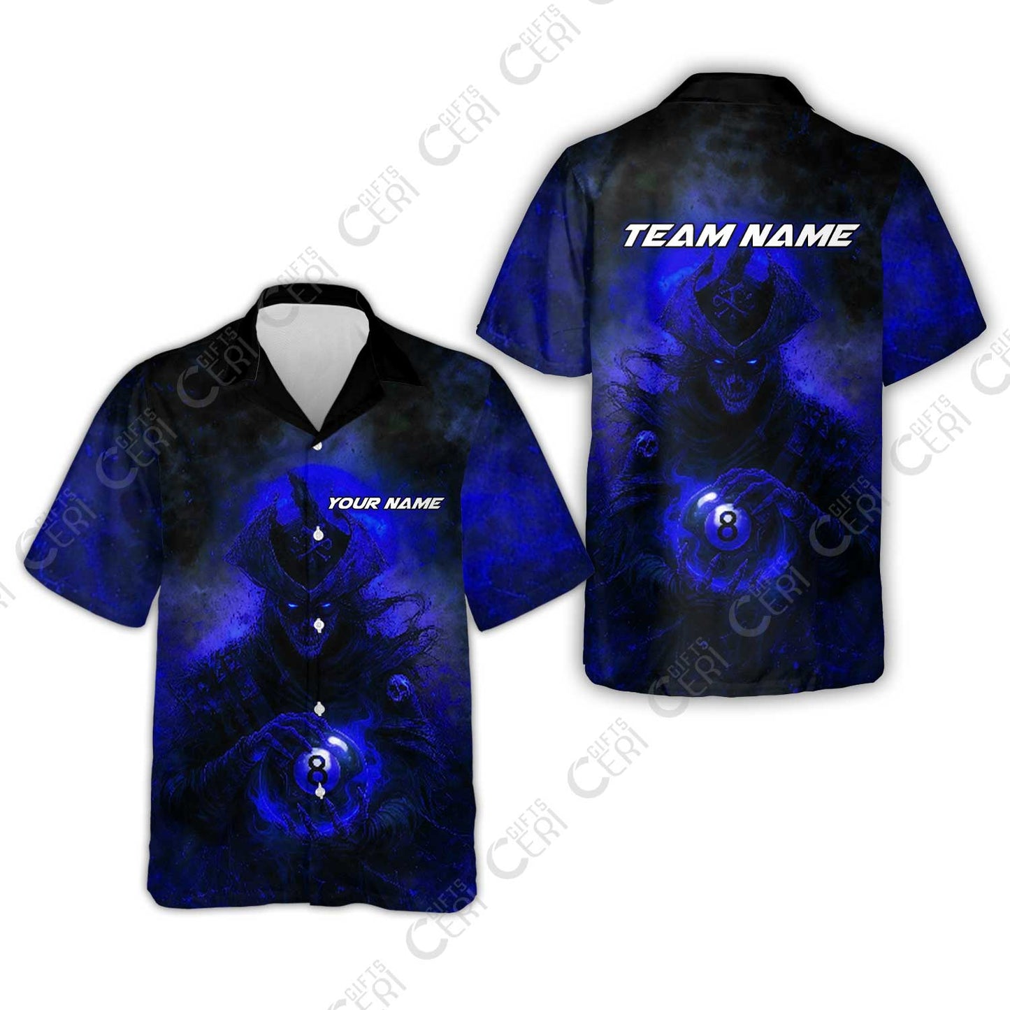 Customized Billiards Hawaiian Shirt, Personalized Ghost Captains 8 Ball Jersey Gift For Billiard Players