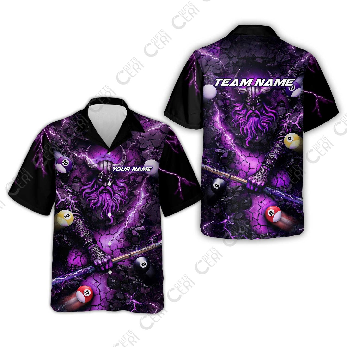 Customized Billiards Hawaiian Shirt, Personalized Thunder Viking Billiards Jersey Gift For Billiard Players