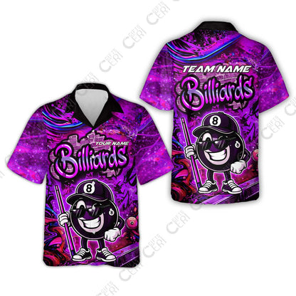 Customized Billiards Hawaiian Shirt, Personalized Street Graffiti 8 Ball Jersey Gift For Billiard Players
