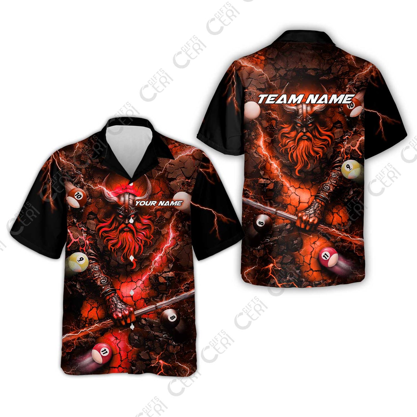 Customized Billiards Hawaiian Shirt, Personalized Thunder Viking Billiards Jersey Gift For Billiard Players