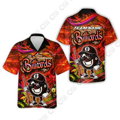 Customized Billiards Hawaiian Shirt, Personalized Street Graffiti 8 Ball Jersey Gift For Billiard Players