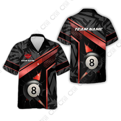 Customized Billiards Hawaiian Shirt, Personalized Hexagonal Patterns With A Cracked Glass 8 Ball Jersey