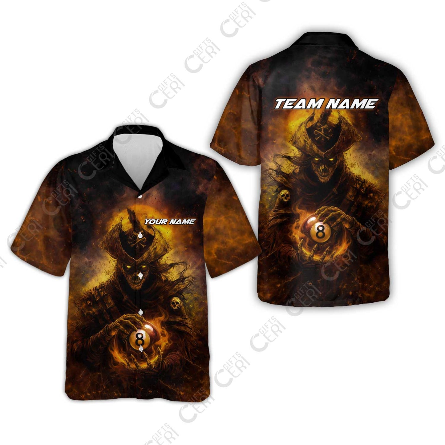 Customized Billiards Hawaiian Shirt, Personalized Ghost Captains 8 Ball Jersey Gift For Billiard Players