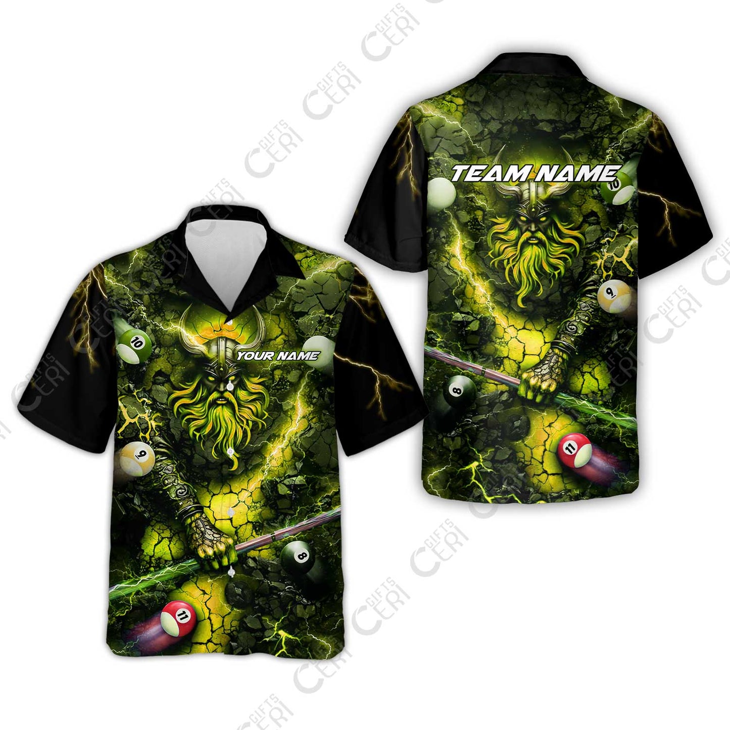 Customized Billiards Hawaiian Shirt, Personalized Thunder Viking Billiards Jersey Gift For Billiard Players