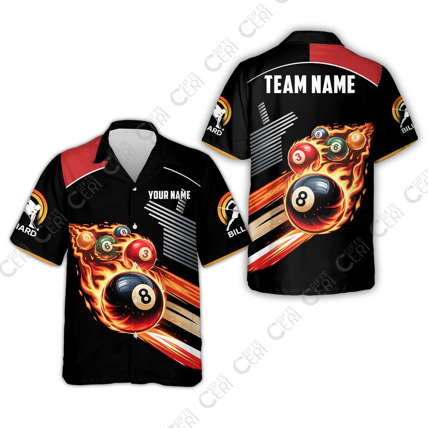 Customized 8 Ball Pool Hawaiian Shirt, Billiards 8-Ball The Balls Are Burning, Billiards Jerseys