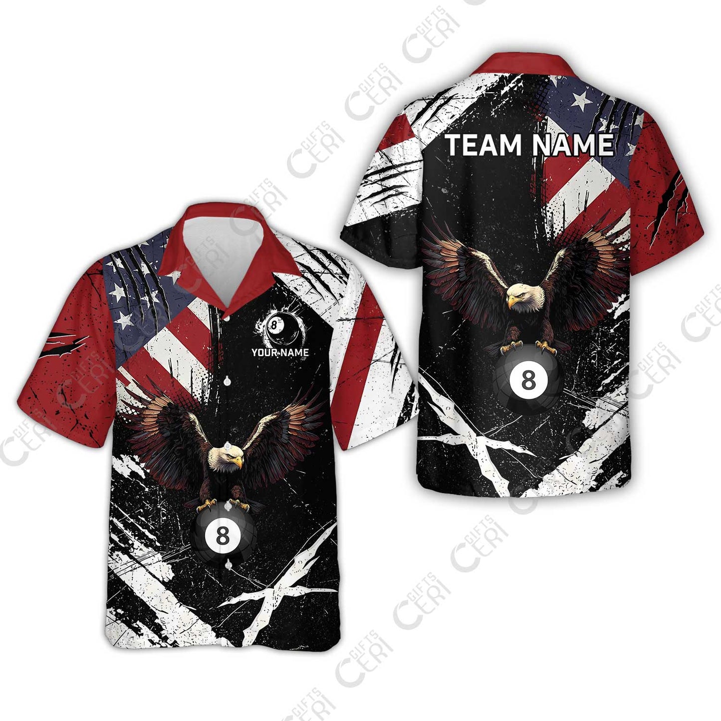 Customized 8 Ball Pool Hawaiian Shirt, Eagle Billiard American Flag 8-ball, Personalized Billiards Jersey