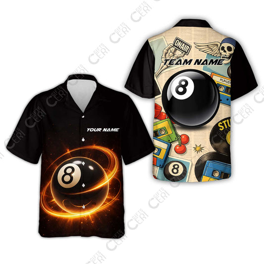 Customized 8 Ball Pool Hawaiian Shirt, Billiard 8-Ball Retro Vibes, Billiards Jerseys