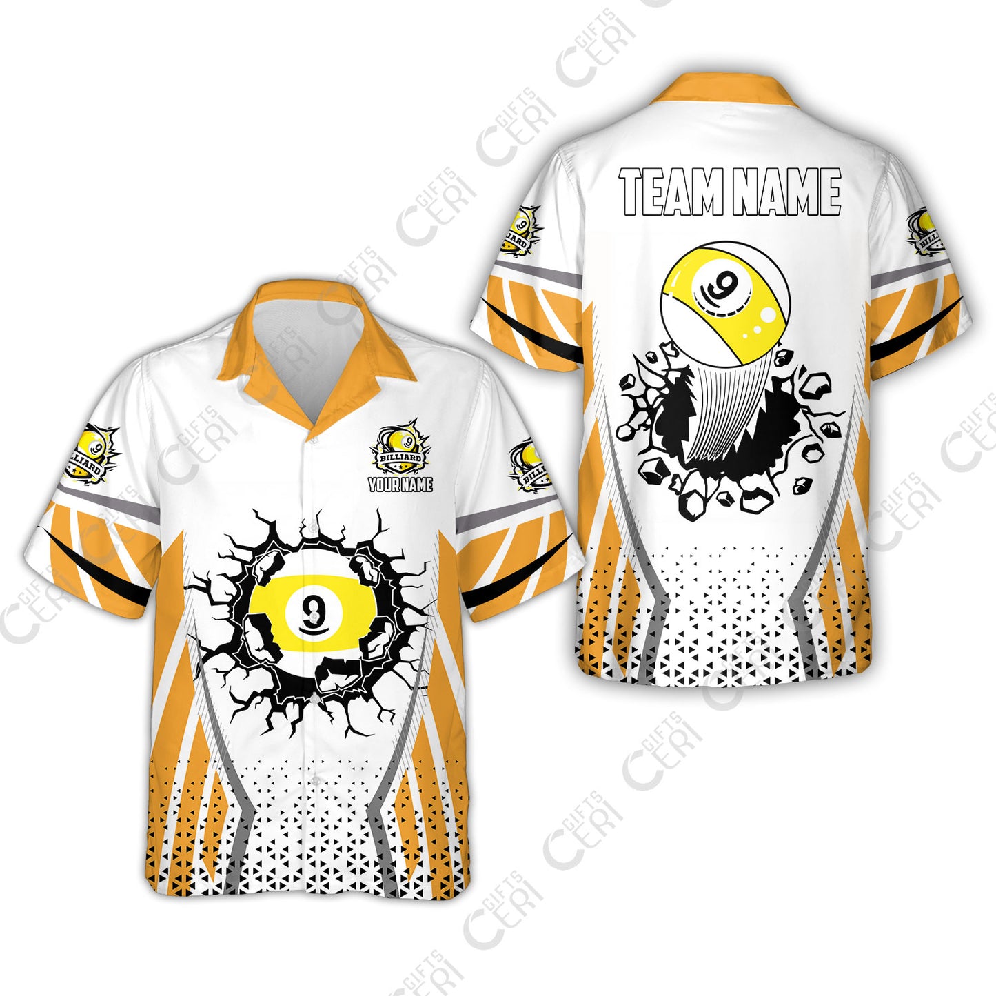 Customized 9 Ball Pool Hawaiian Shirt, Billiard Triangle Pattern, 9-Ball Breaks The Wall, Billiard Jerseys