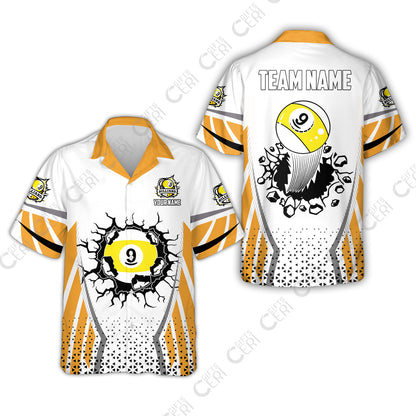 Customized 9 Ball Pool Hawaiian Shirt, Billiard Triangle Pattern, 9-Ball Breaks The Wall, Billiard Jerseys