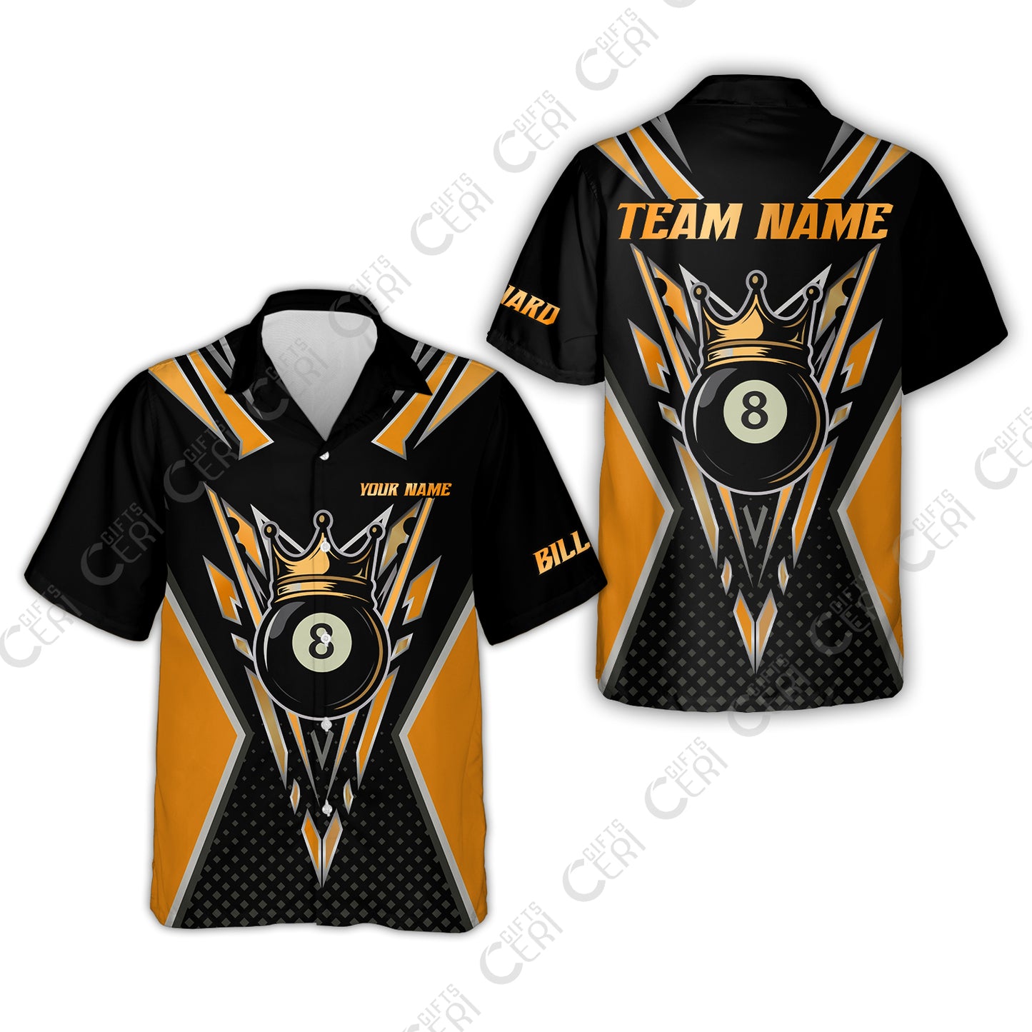 Customized 8 Ball Pool Hawaiian Shirt, Billiard 8-Ball Crown, Billiard Jerseys