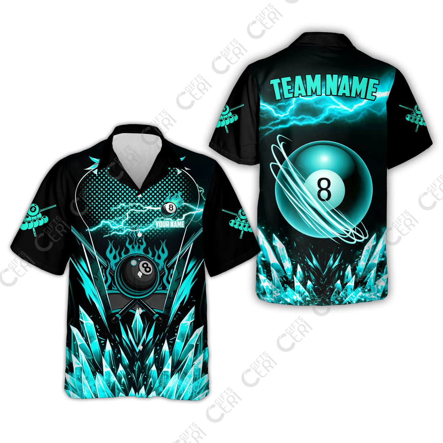 Customized 8 Ball Pool Hawaiian Shirt, Electric Lightning Crystal, Billiards Jerseys