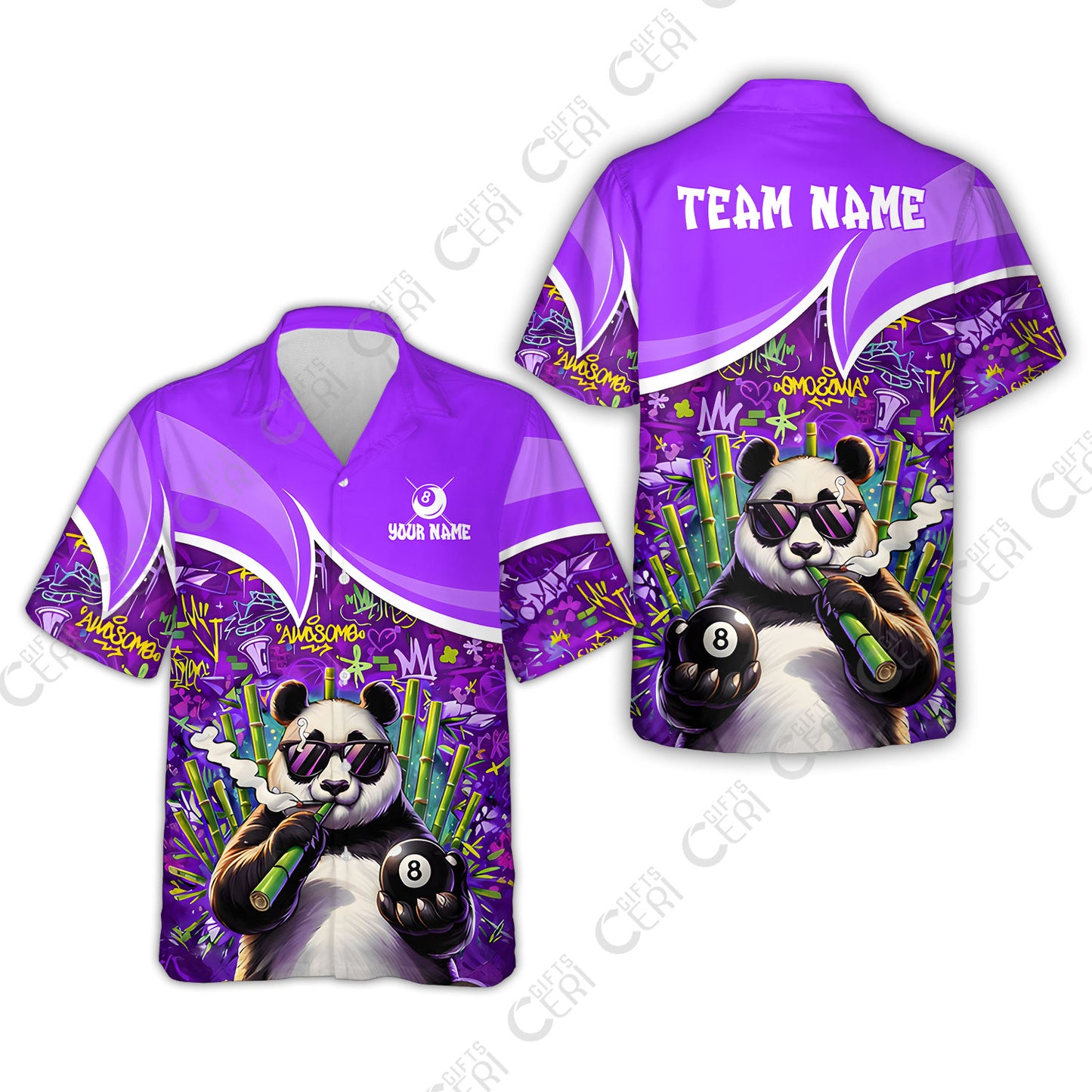 Customized 8 Ball Pool Hawaiian Shirt, 8-Ball Panda Bamboo Billiards, Billiards Jerseys