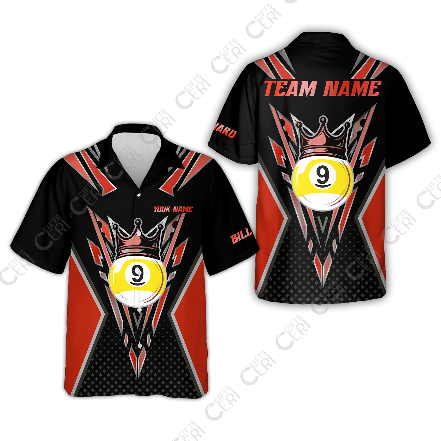 Customized 9 Ball Pool Hawaiian Shirt, Billiard 9-Ball Crown, Billiard Jerseys
