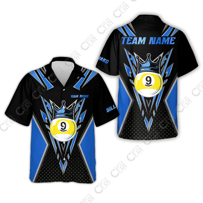 Customized 9 Ball Pool Hawaiian Shirt, Billiard 9-Ball Crown, Billiard Jerseys