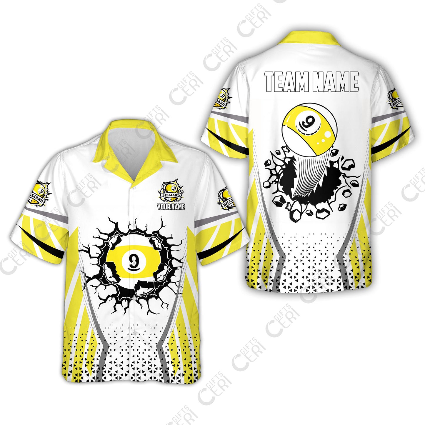 Customized 9 Ball Pool Hawaiian Shirt, Billiard Triangle Pattern, 9-Ball Breaks The Wall, Billiard Jerseys