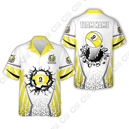 Customized 9 Ball Pool Hawaiian Shirt, Billiard Triangle Pattern, 9-Ball Breaks The Wall, Billiard Jerseys