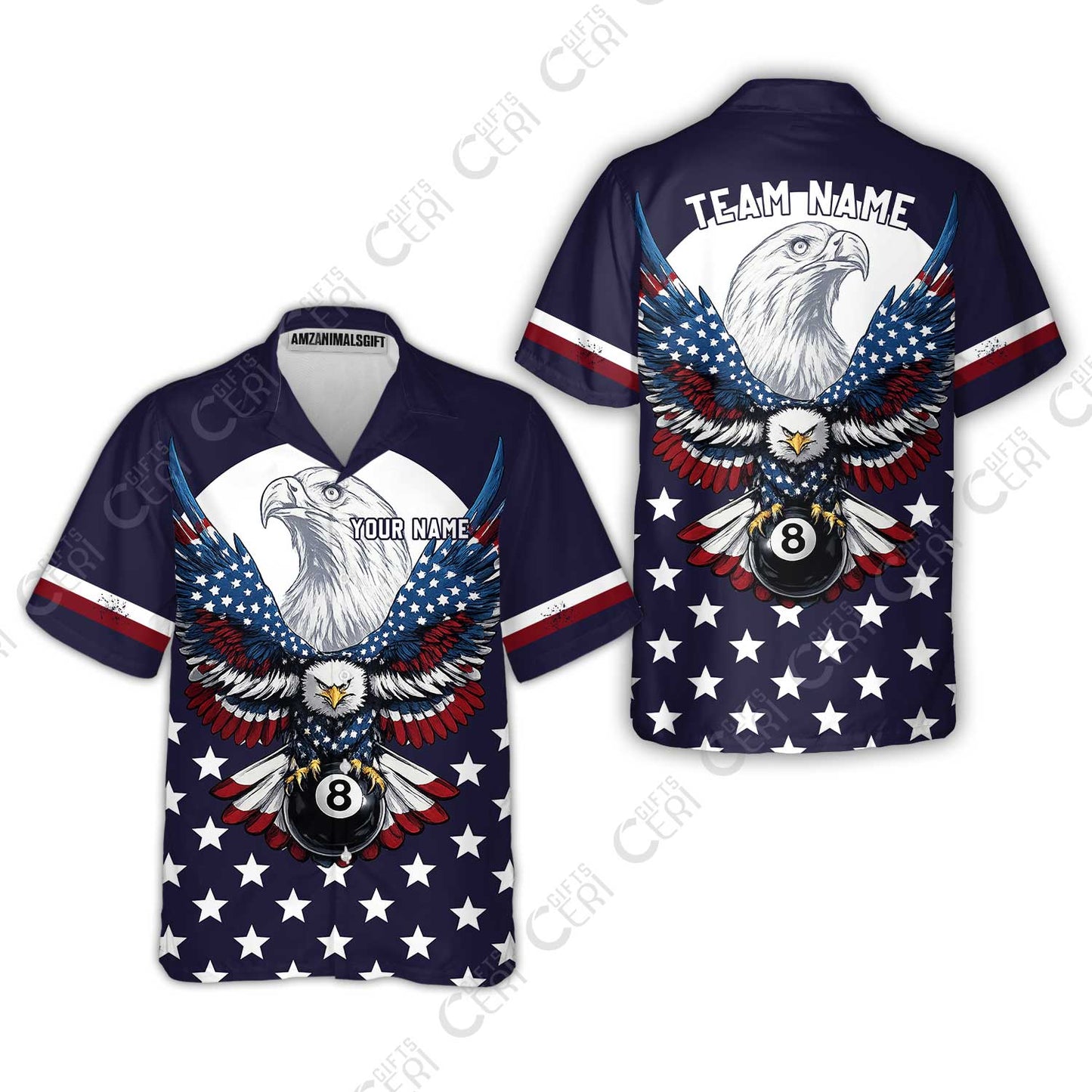 Customized 8 Ball Pool Hawaiian Shirt, American Eagle Billiards 8-Ball, Personalized Billiards Jersey