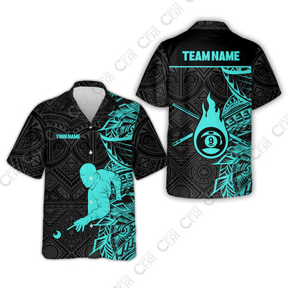 Customized 9 Ball Pool Hawaiian Shirt, 9-Ball Billiards Tattoo Pattern, Billiards Jerseys