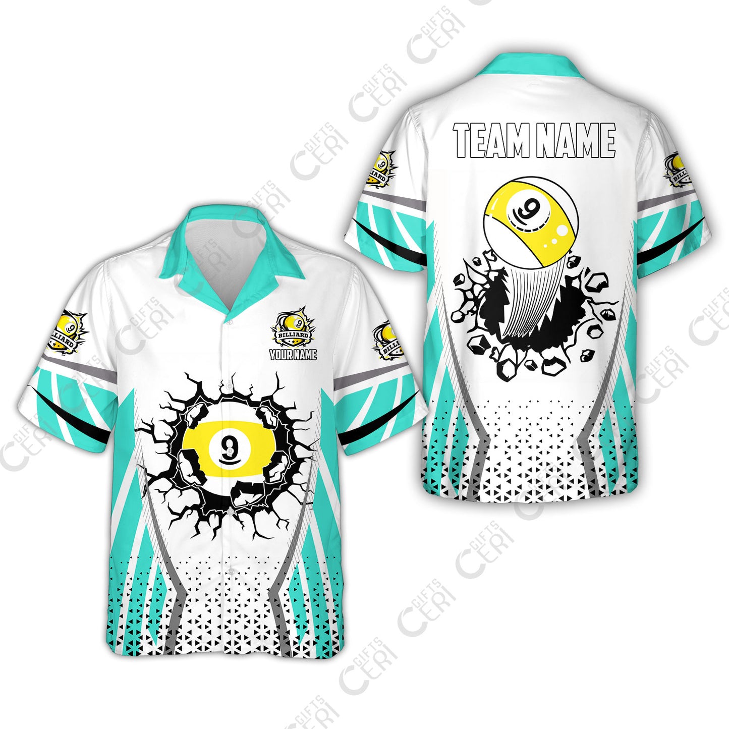 Customized 9 Ball Pool Hawaiian Shirt, Billiard Triangle Pattern, 9-Ball Breaks The Wall, Billiard Jerseys