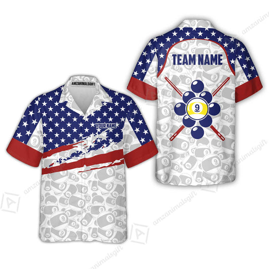 Customized 9 Ball Pool Hawaiian Shirt, American Star Flag Billiard 9-ball, Personalized Billiards Jersey