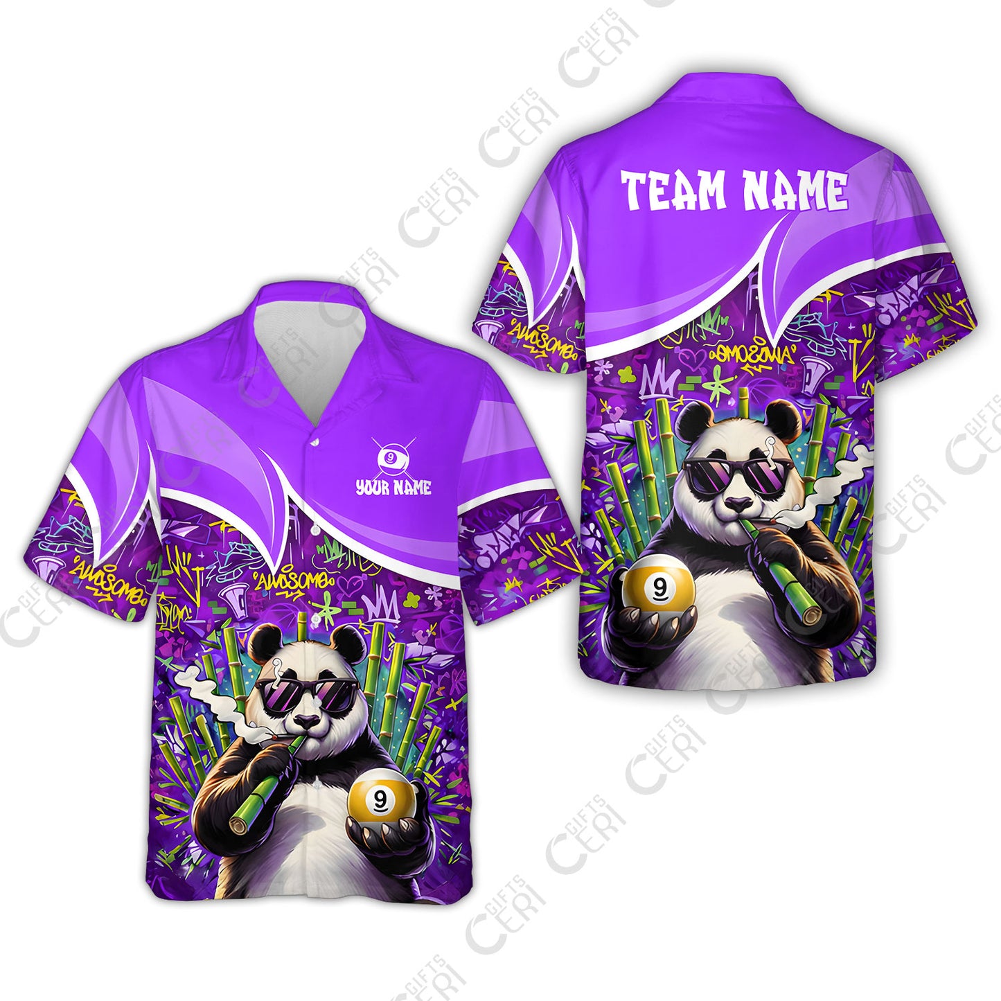 Customized 9 Ball Pool Hawaiian Shirt, 9-Ball Panda Bamboo Billiards, Billiards Jerseys