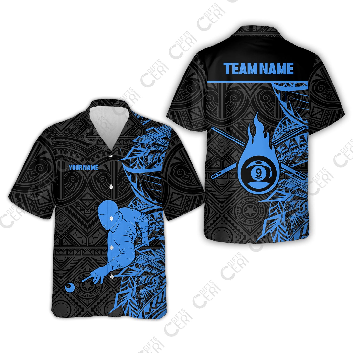 Customized 9 Ball Pool Hawaiian Shirt, 9-Ball Billiards Tattoo Pattern, Billiards Jerseys