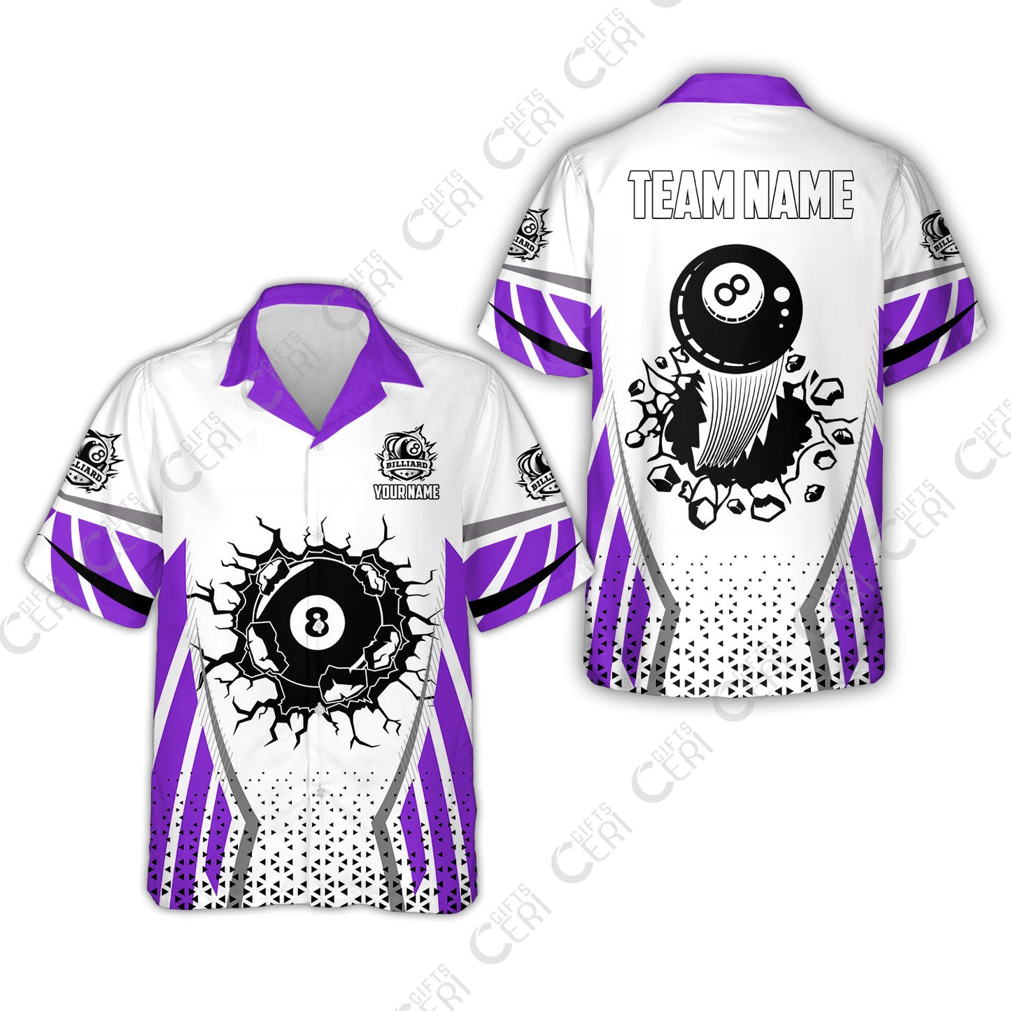 Customized 8 Ball Pool Hawaiian Shirt, Billiard Triangle Pattern, 8-Ball Breaks The Wall, Billiard Jerseys