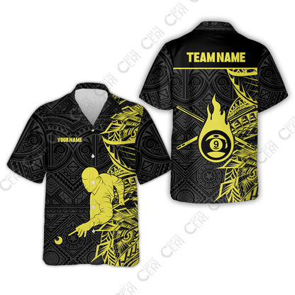 Customized 9 Ball Pool Hawaiian Shirt, 9-Ball Billiards Tattoo Pattern, Billiards Jerseys