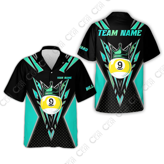 Customized 9 Ball Pool Hawaiian Shirt, Billiard 9-Ball Crown, Billiard Jerseys