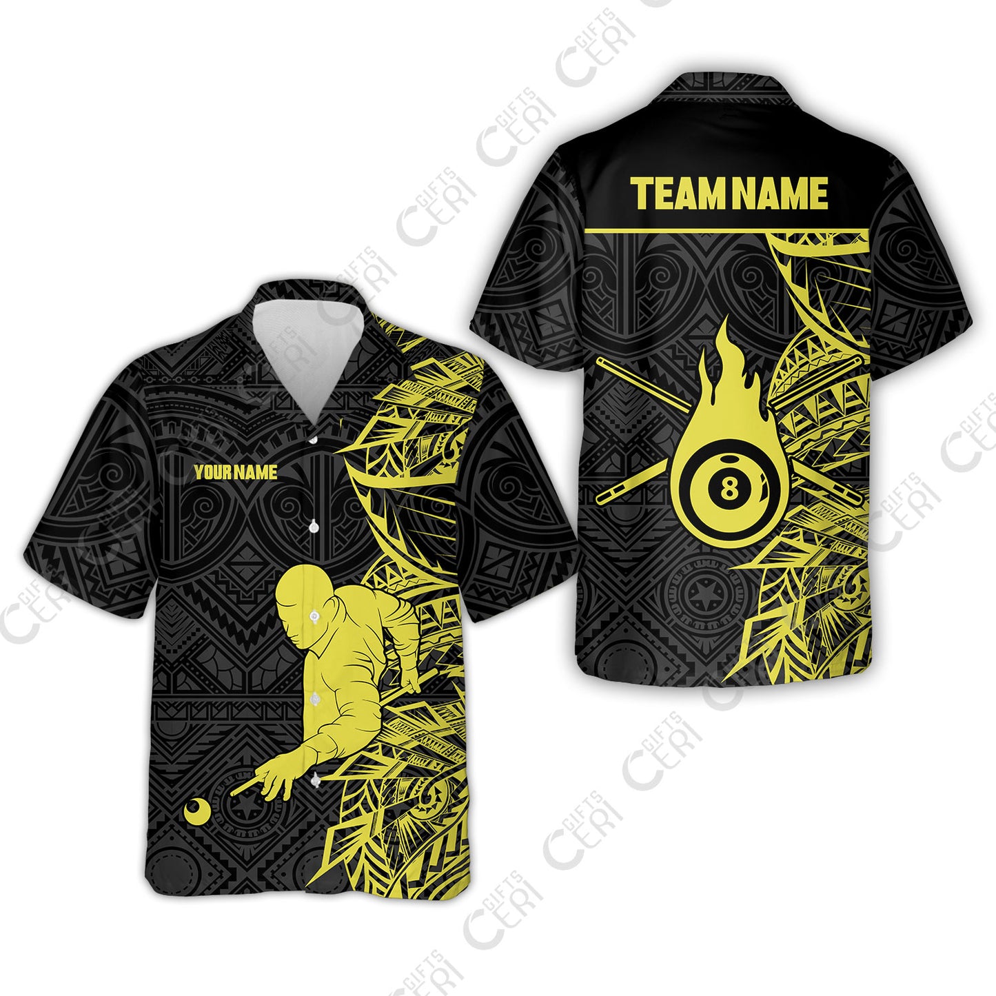 Customized 8 Ball Pool Hawaiian Shirt, 8-Ball Billiards Tattoo Pattern, Billiards Jerseys