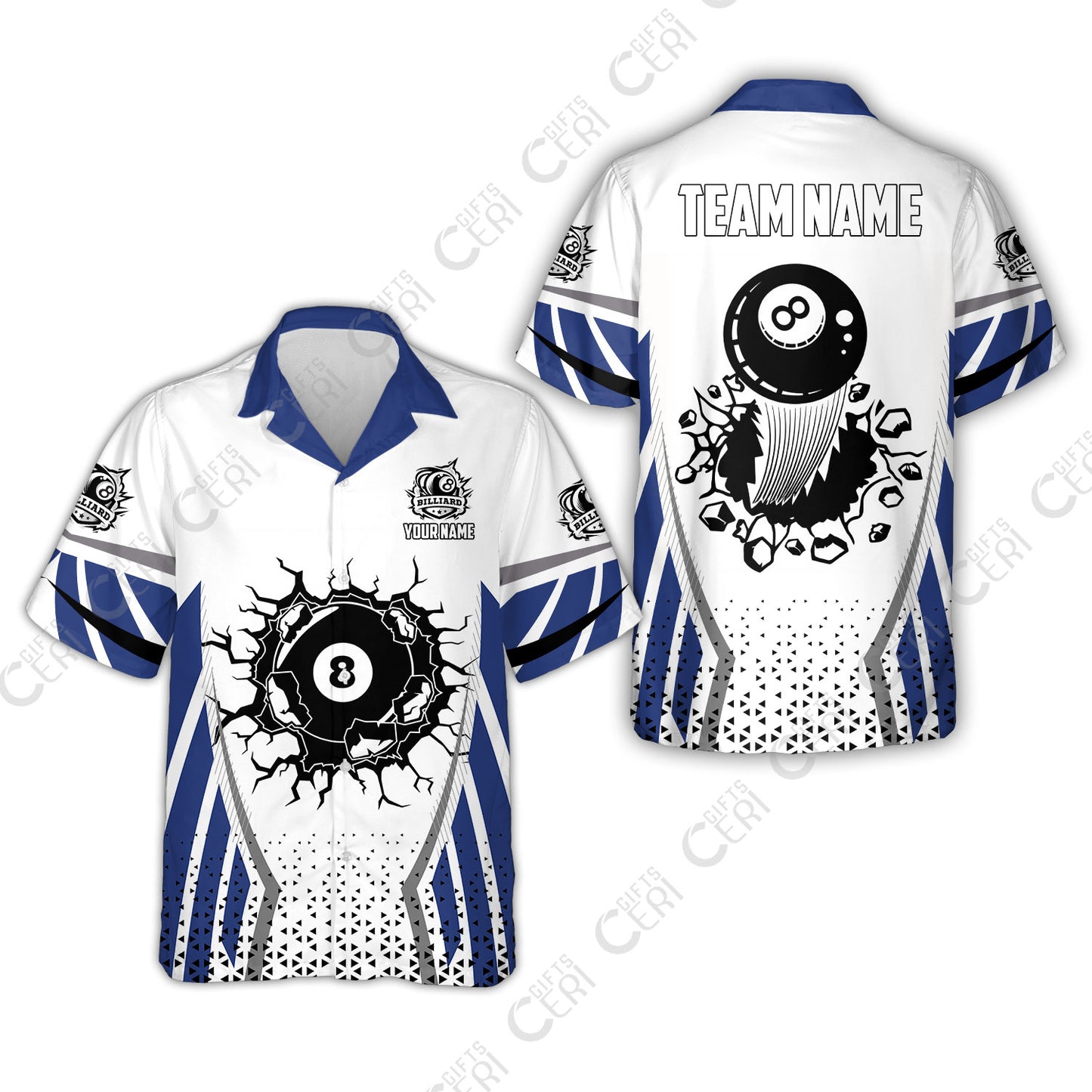 Customized 8 Ball Pool Hawaiian Shirt, Billiard Triangle Pattern, 8-Ball Breaks The Wall, Billiard Jerseys