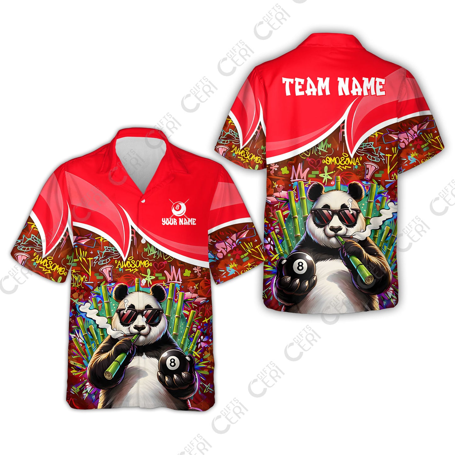 Customized 8 Ball Pool Hawaiian Shirt, 8-Ball Panda Bamboo Billiards, Billiards Jerseys