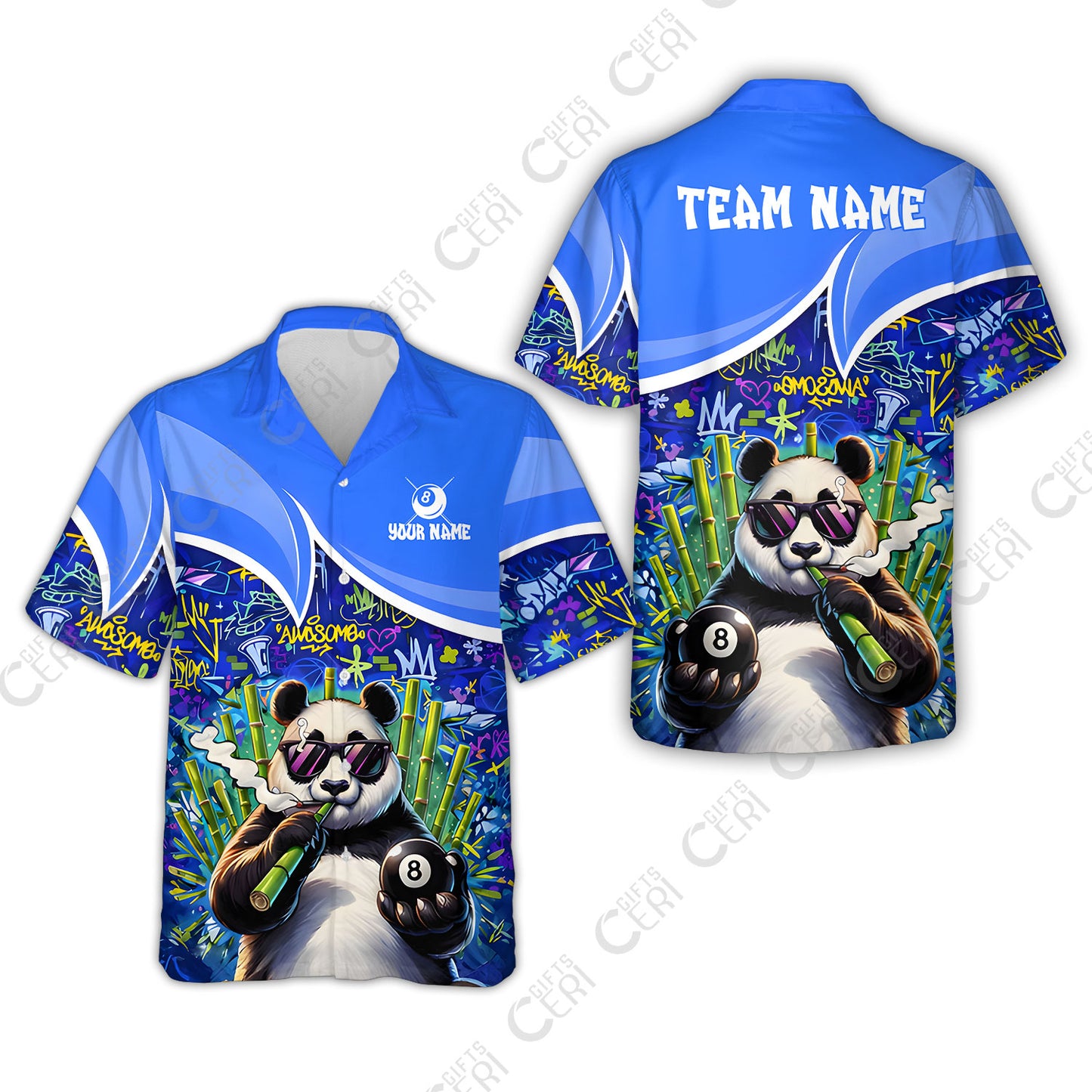 Customized 8 Ball Pool Hawaiian Shirt, 8-Ball Panda Bamboo Billiards, Billiards Jerseys
