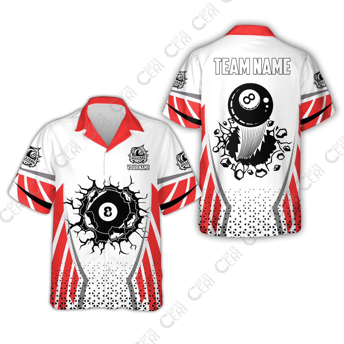 Customized 8 Ball Pool Hawaiian Shirt, Billiard Triangle Pattern, 8-Ball Breaks The Wall, Billiard Jerseys