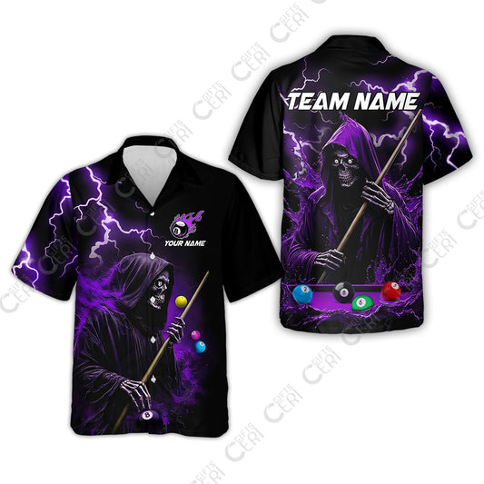 Customized 8 Ball Pool Hawaiian Shirt, The Death Plays Billiards 8-Ball Flame, Billiards Jerseys