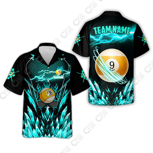 Customized 9 Ball Pool Hawaiian Shirt, Electric Lightning Crystal, Billiards Jerseys