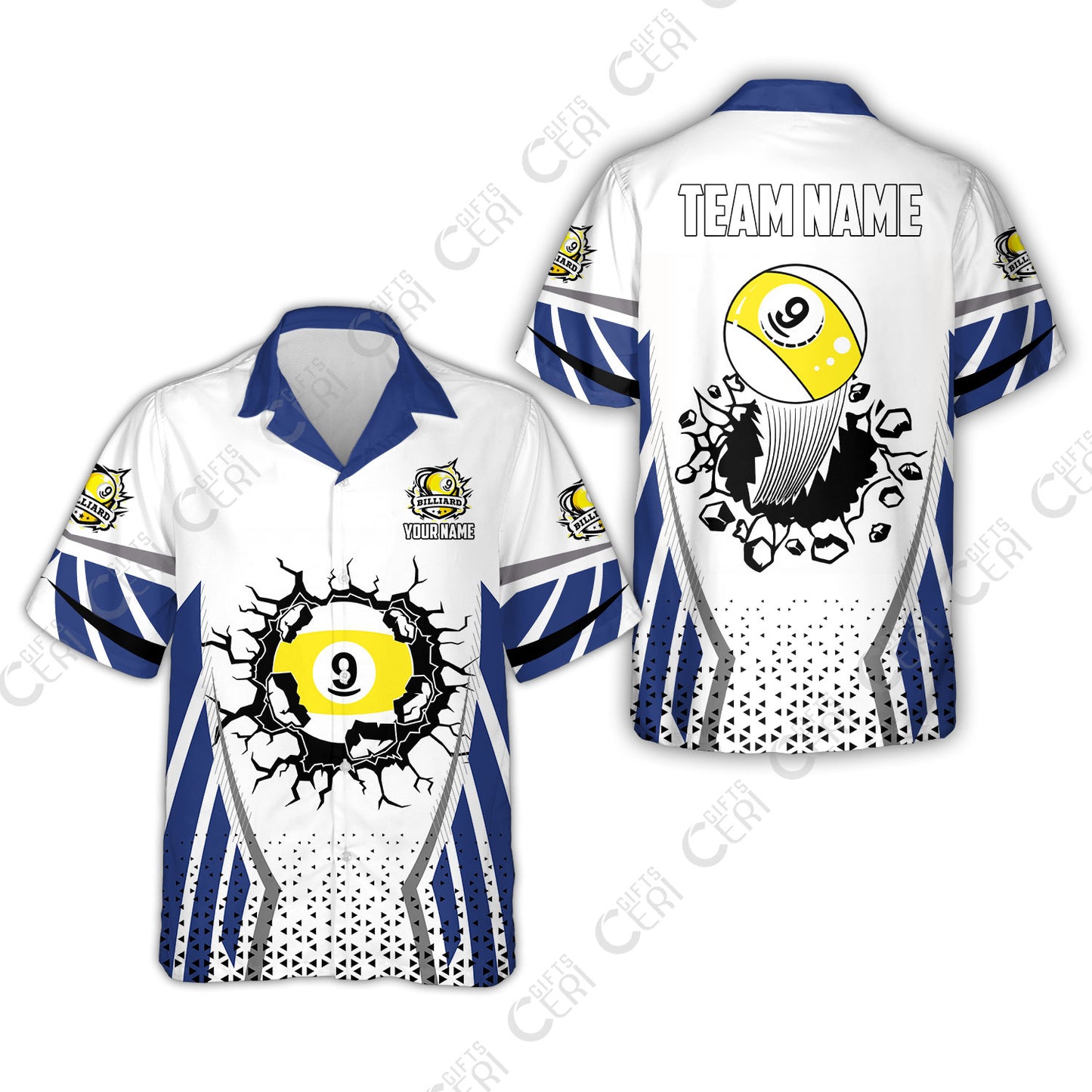 Customized 9 Ball Pool Hawaiian Shirt, Billiard Triangle Pattern, 9-Ball Breaks The Wall, Billiard Jerseys