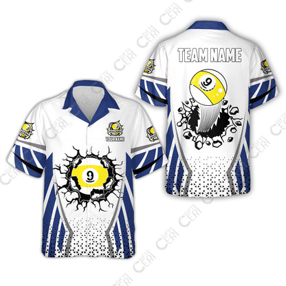 Customized 9 Ball Pool Hawaiian Shirt, Billiard Triangle Pattern, 9-Ball Breaks The Wall, Billiard Jerseys