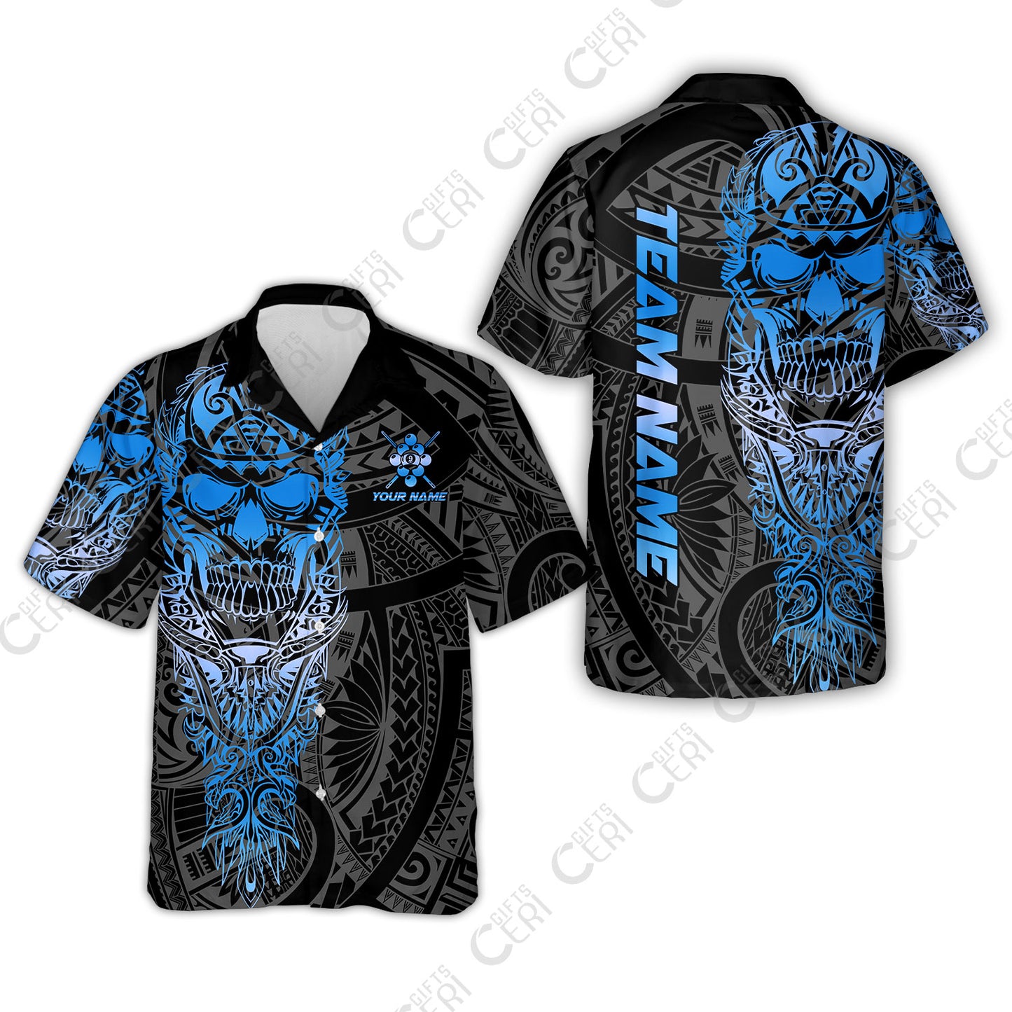 Customized 9 Ball Pool Hawaiian Shirt, 9-Ball Billiard Ethnic Tribal Style Pattern, Billiards Jerseys